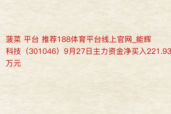 菠菜 平台 推荐188体育平台线上官网_能辉科技（301046）9月27日主力资金净买入221.93万元